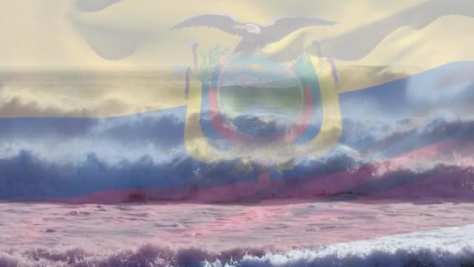 厄瓜多尔国旗在海浪中飘扬的动画