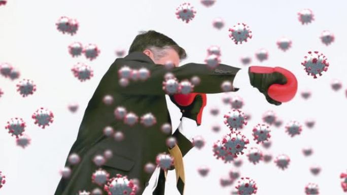 病毒细胞漂浮在高级高加索人拳击上的动画