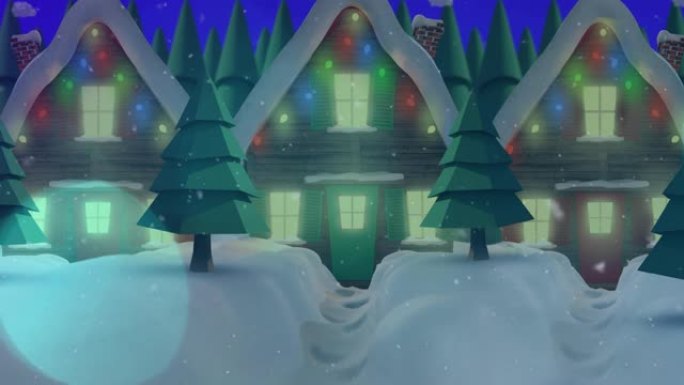 圣诞屋和冬季景观上流星的动画