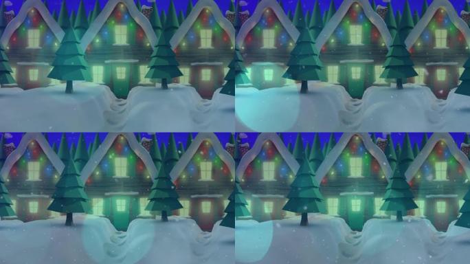 圣诞屋和冬季景观上流星的动画