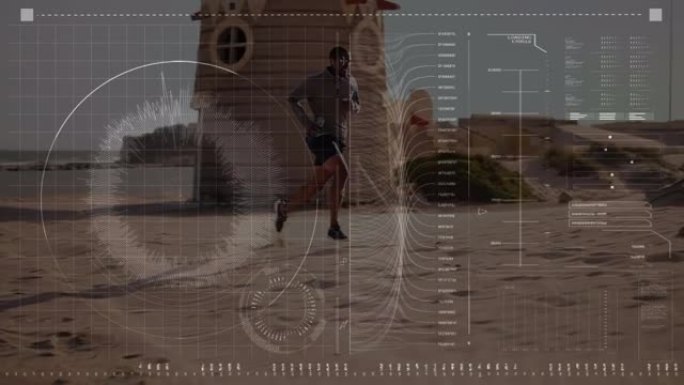 健身男子跑步数据处理动画