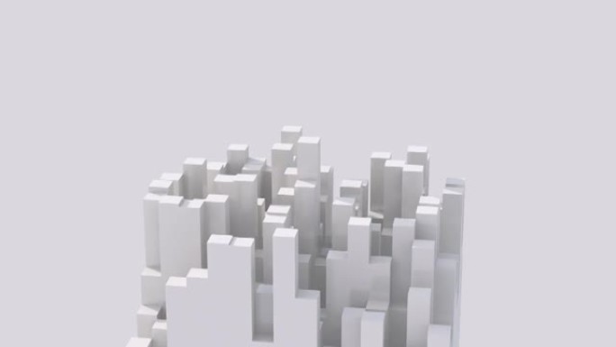 一组白色的块。抽象单色动画，3d渲染。