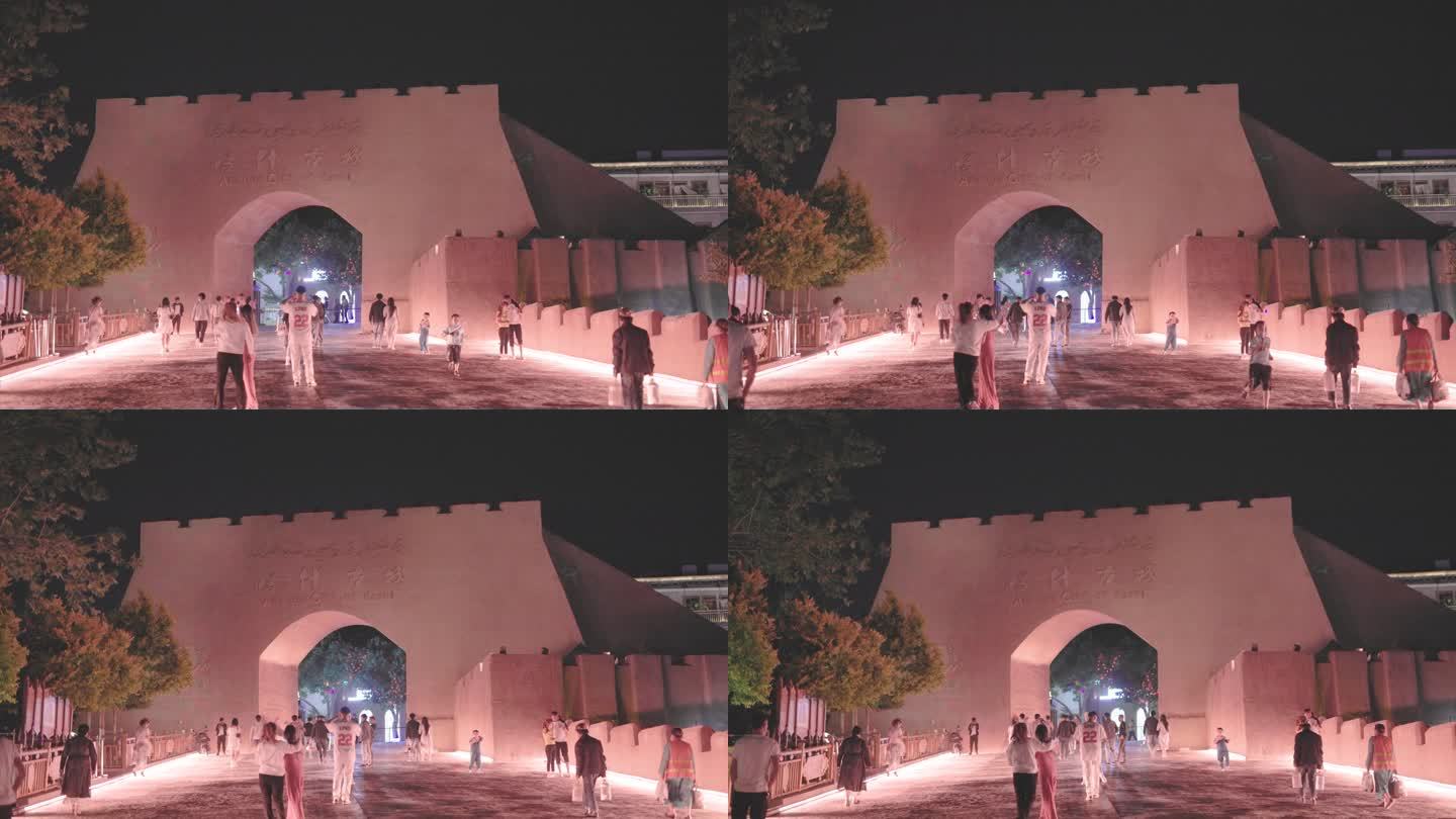 4K新疆喀什地区喀什古城大门夜景