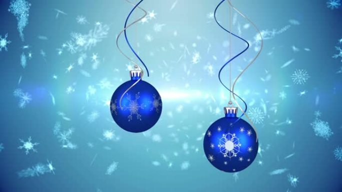 糖果手杖，圣诞节小球和雪落在蓝色背景上的动画