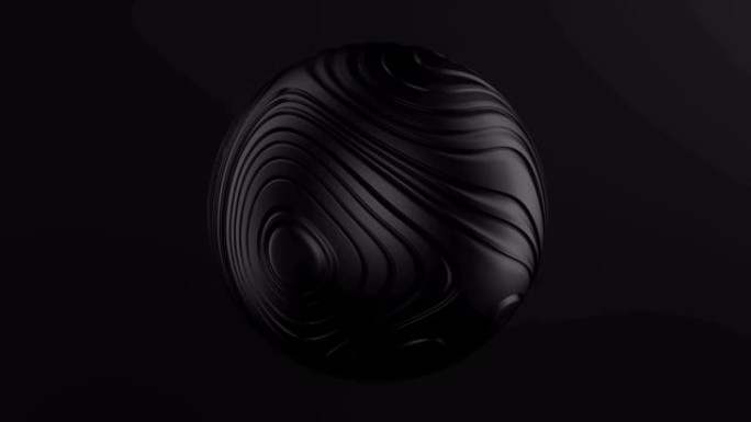 球面波流体无缝环路4k。循环脉冲流动画的3d渲染球。黑色油滴变形光滑波物质。