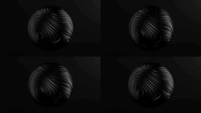 球面波流体无缝环路4k。循环脉冲流动画的3d渲染球。黑色油滴变形光滑波物质。