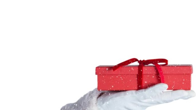圣诞老人手里拿着礼物的雪花飘落的动画