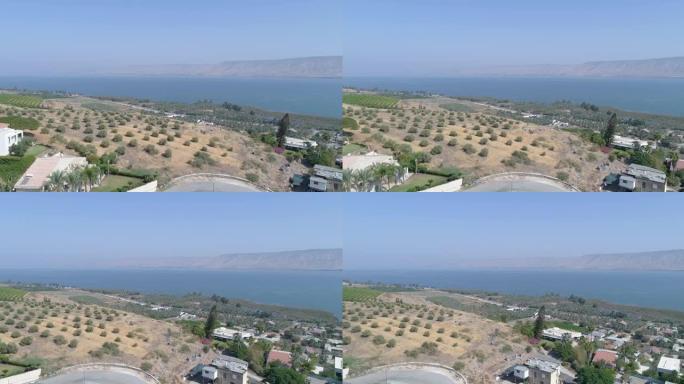 日落时分，戈兰高地和提比里亚上空与加利利海或以色列北部约旦河谷的Kinneret进行空中射击。无人机