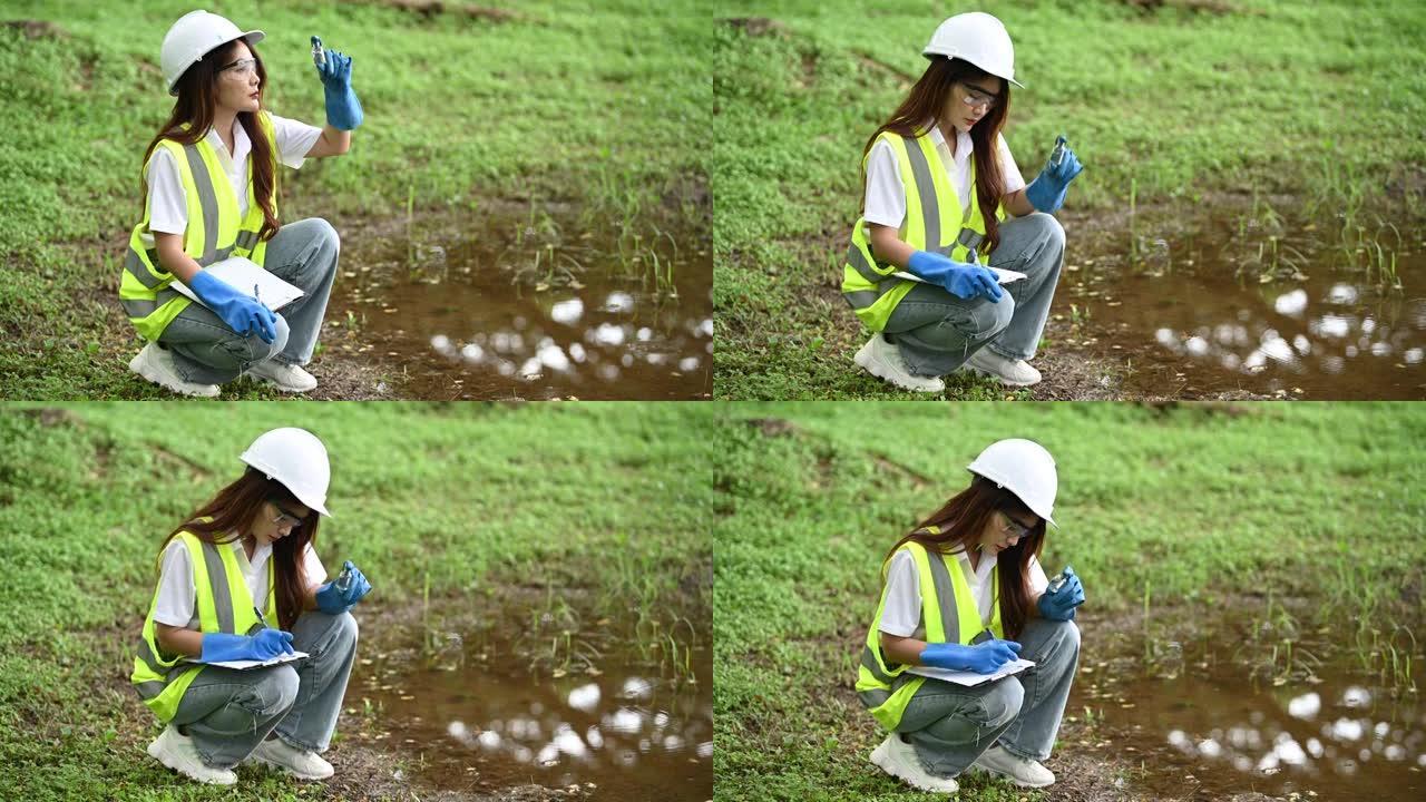 环境工程师在用于社区消费的水源中工作