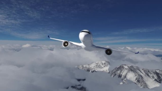充满氢气的H2飞机在天空中飞行-未来H2能源概念。