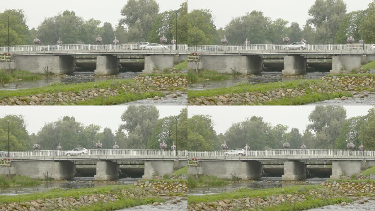 汽车经过爱沙尼亚公园的桥梁
