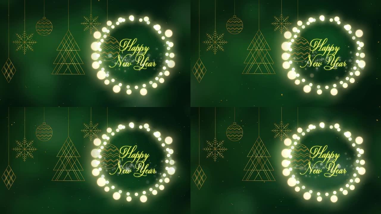 绿色背景上的童话灯光框架中的圣诞问候动画