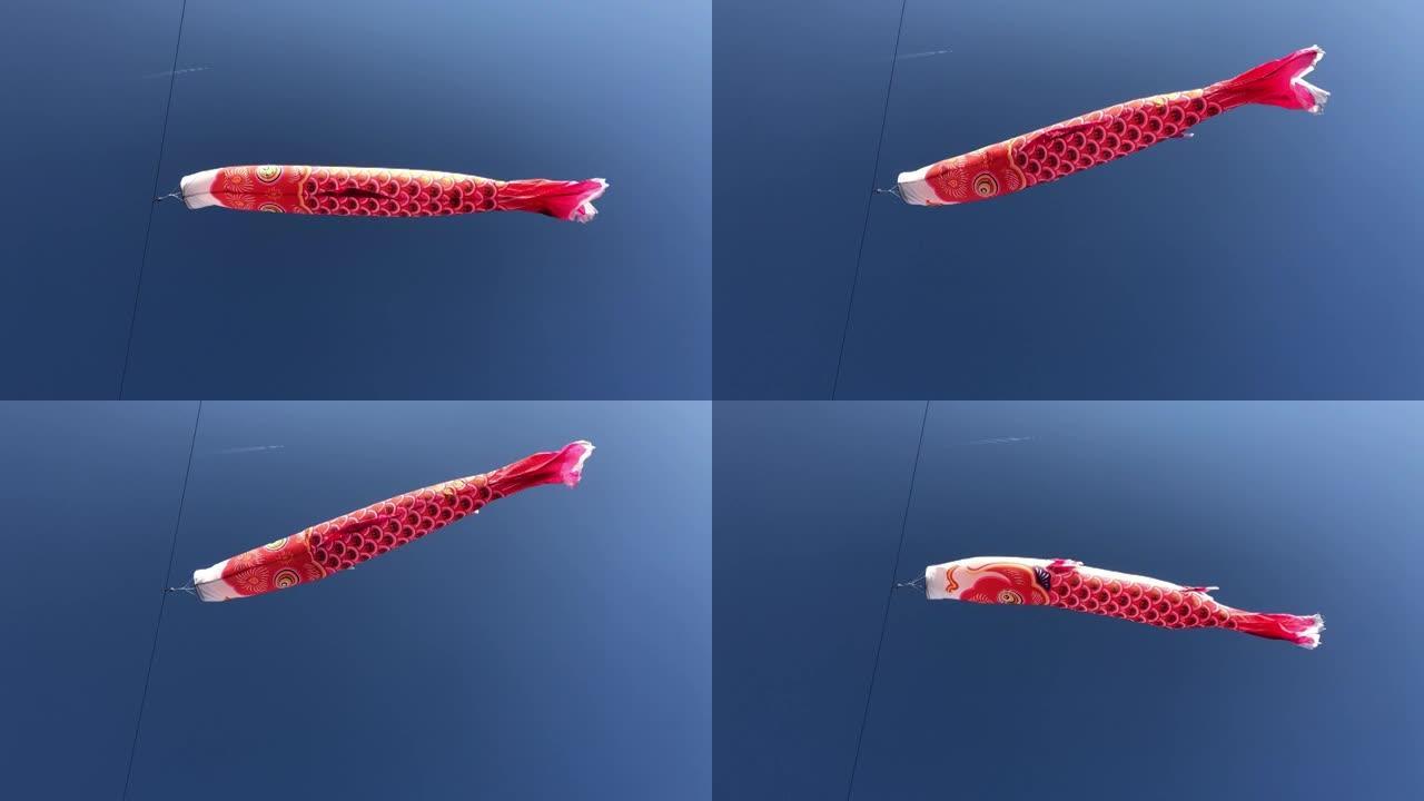 鱼风筝koinobori在日内瓦湖上空飞翔