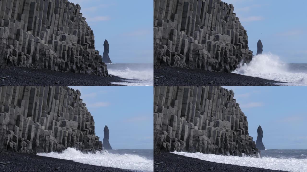 冰岛雷尼斯法拉黑沙滩的玄武岩柱