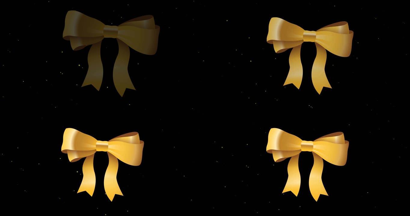 黑色背景上移动的白色星星上的金色蝴蝶结动画