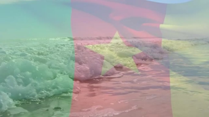 喀麦隆国旗在海浪中飘扬的动画
