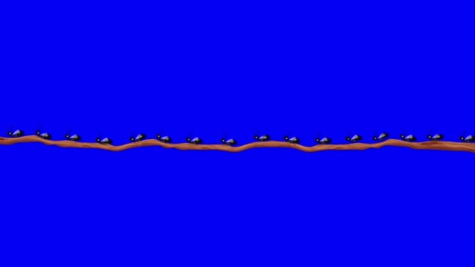 在蓝屏上无缝循环的树枝上有翅膀的小蚂蚁