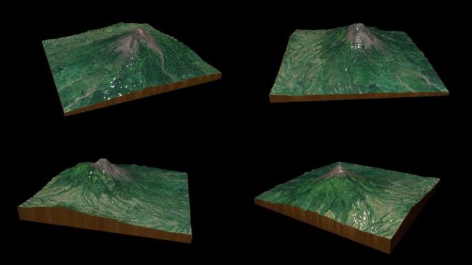 默拉皮火山地形图3D渲染360度循环动画