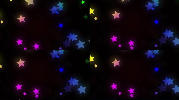 黑色背景上闪烁的七彩星星的动画