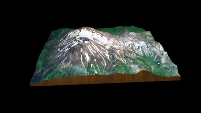 伟大的Sitkin火山地形图3D渲染360度循环动画