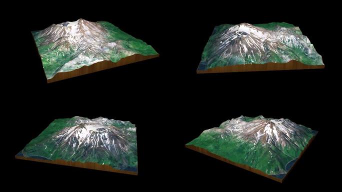 伟大的Sitkin火山地形图3D渲染360度循环动画