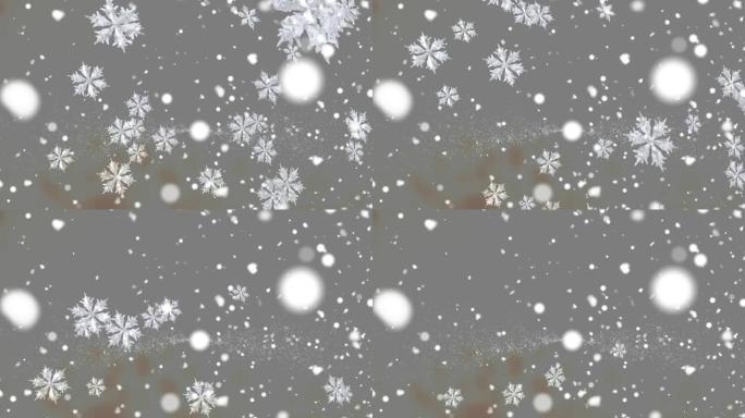 雪花落在灰色背景上的白点上的数字动画