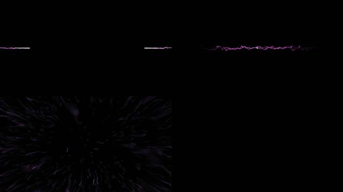 黑色背景下紫色光迹爆裂的数字动画