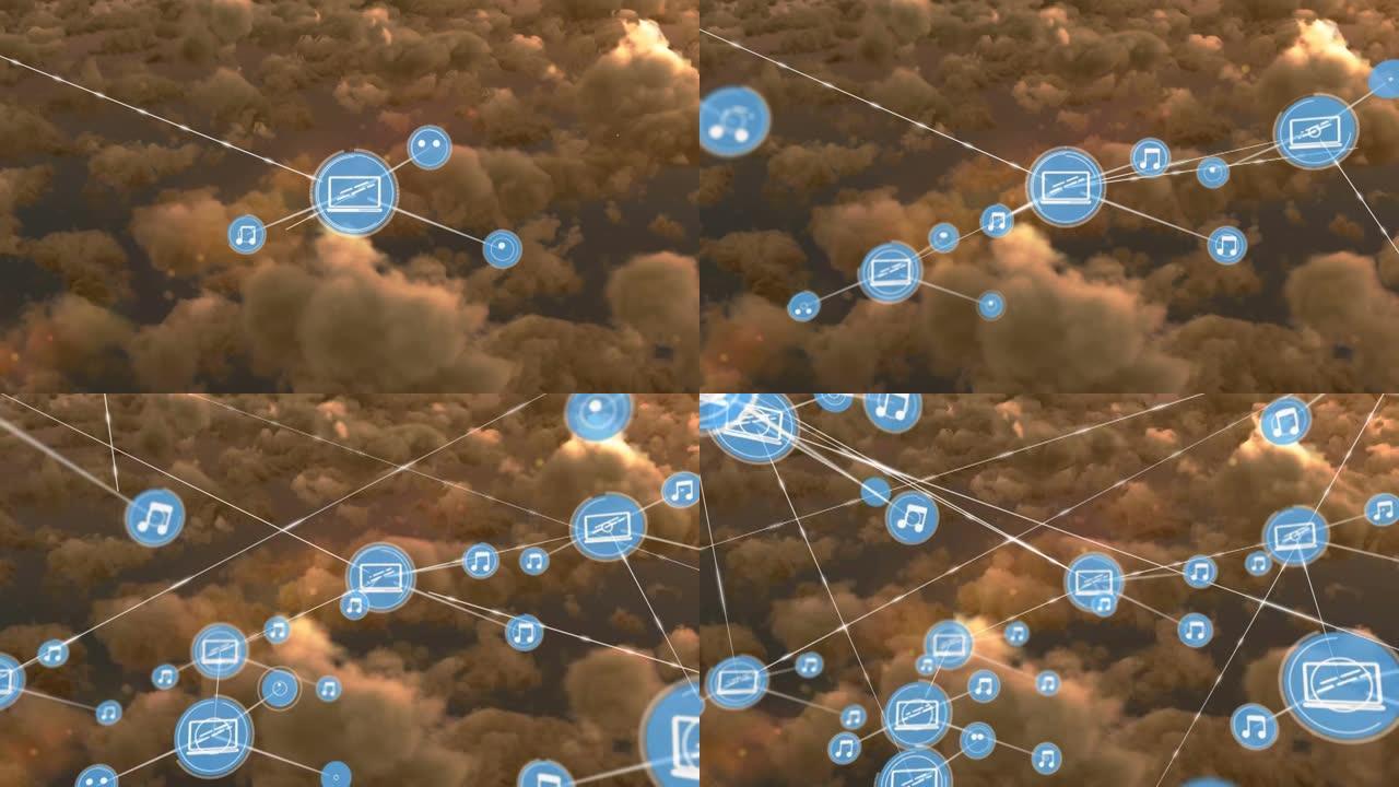 图标与笔记本电脑的连接网络动画和云上的笔记