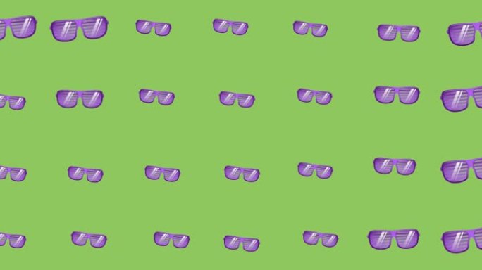 紫色眼镜在绿色背景上移动的动画