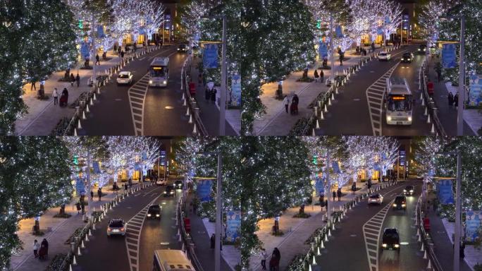 六本木Keyakizaka上的圣诞节照明和汽车