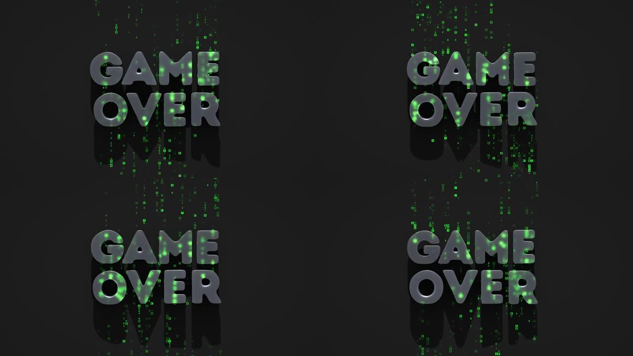 游戏超文本和绿色机器代码无缝循环3D渲染动画