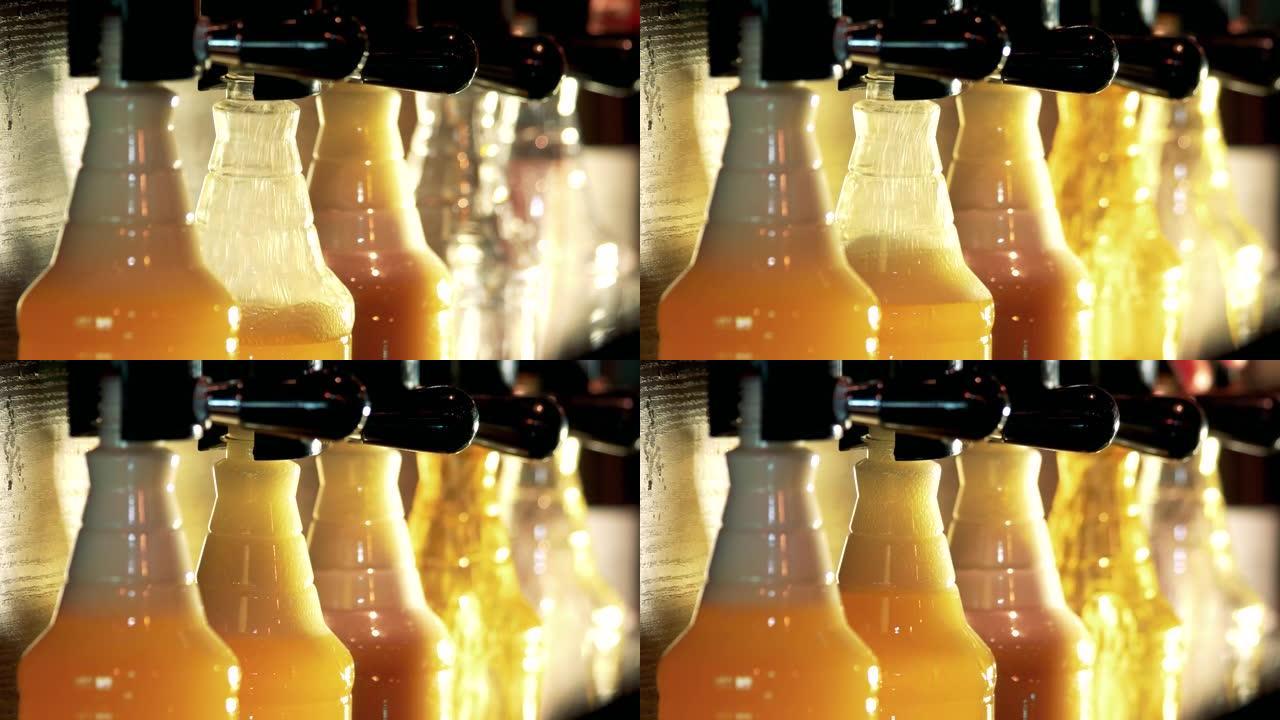 啤酒水龙头配不同种类的啤酒。