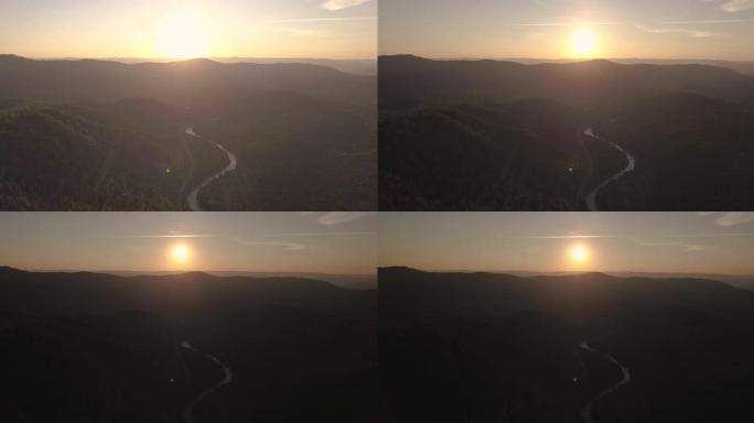 乌拉尔山脉上的日落镜头，曝光效果降低