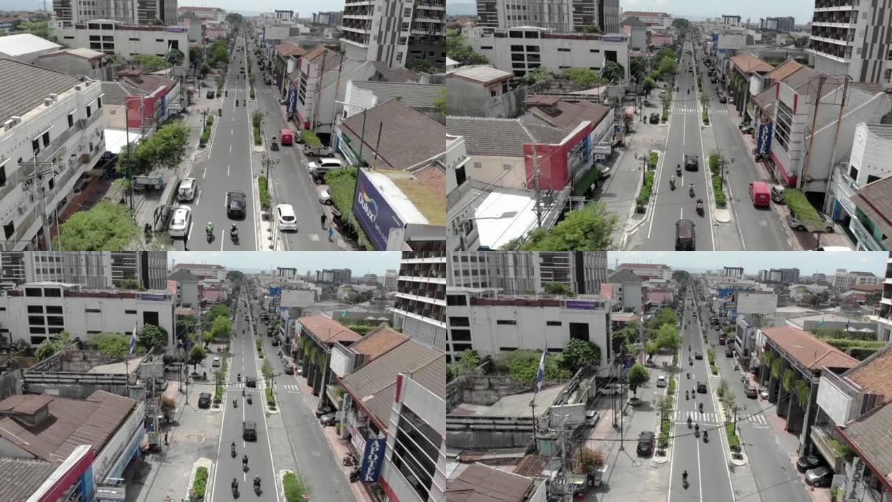 印度尼西亚日惹早晨城市道路交通的鸟瞰图