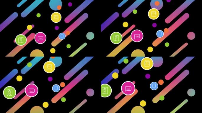 黑色背景上带有图标的连接网络动画