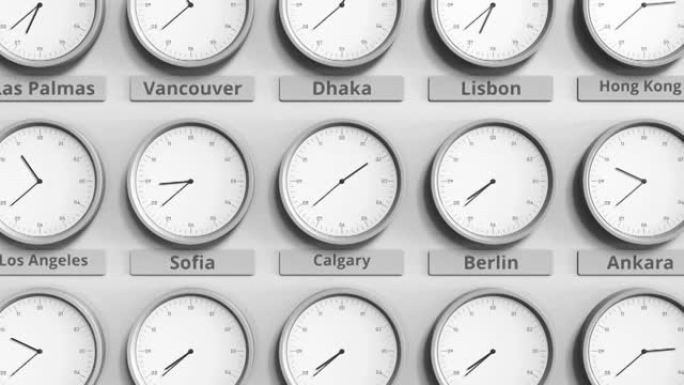 世界时区内显示加拿大卡尔加里时间。3D动画