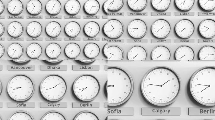 世界时区内显示加拿大卡尔加里时间。3D动画