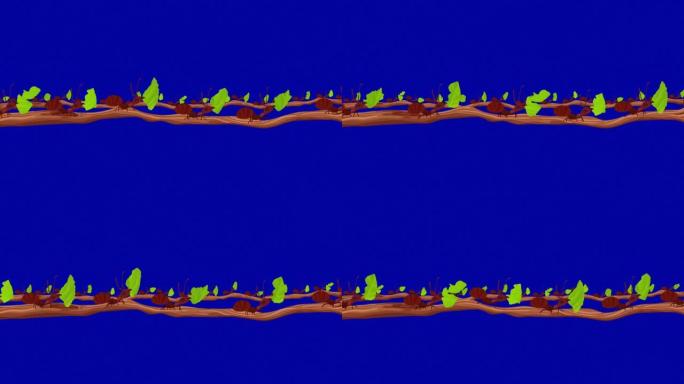 许多切叶蚁在无缝环Alpha通道的树枝上携带叶子