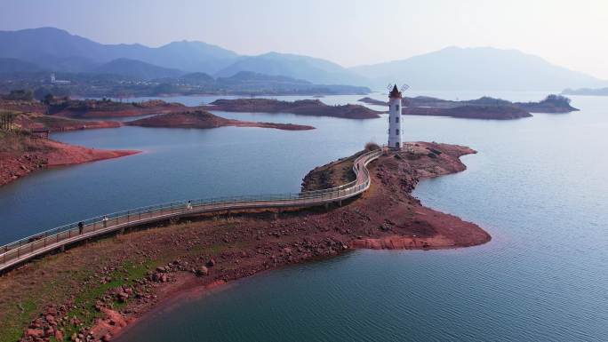 杭州千岛湖风车灯塔航拍