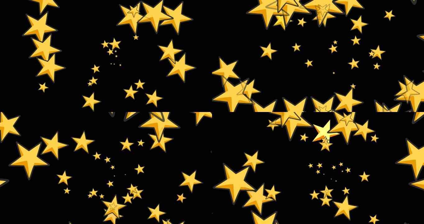 黑色背景上的星星在圣诞节坠落的动画