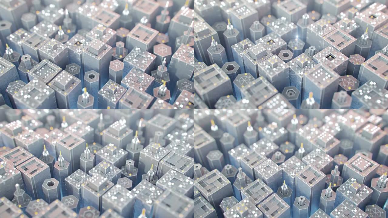 白色未来技术微世界无缝循环3D渲染动画