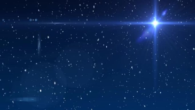 蓝天上的雪落在发光的星星上的动画