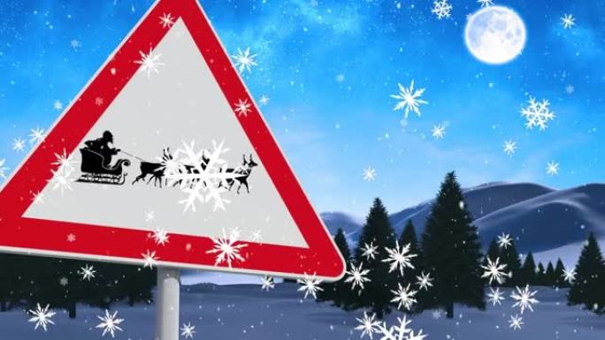 冬季景观中积雪飘落的警告歌唱的动画
