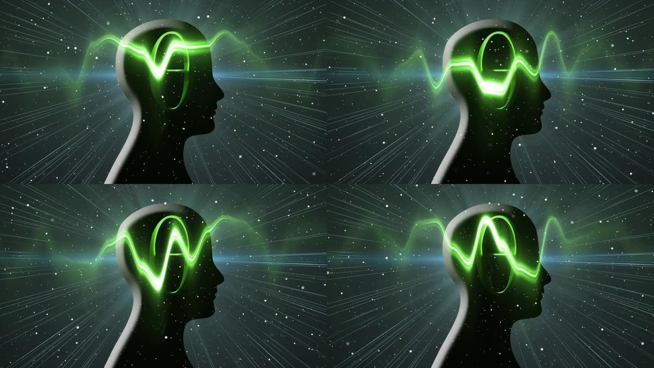 人头和阿尔法脑电波的动画剪影