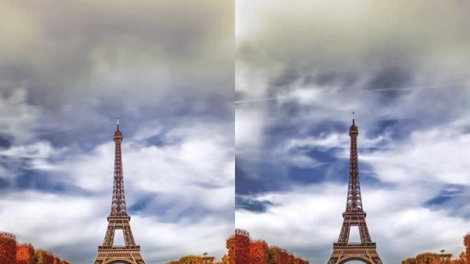 巴黎的秋季景观巴黎铁塔延时竖屏视频素材