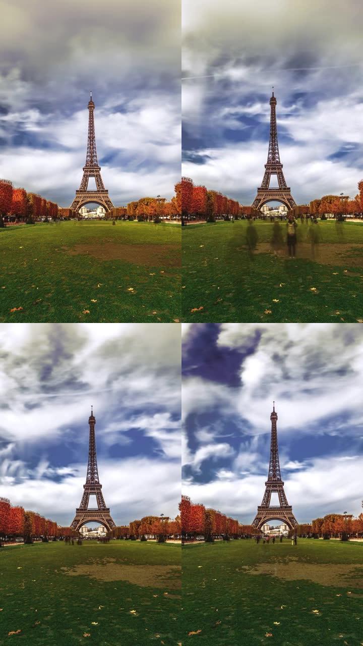 巴黎的秋季景观巴黎铁塔延时竖屏视频素材