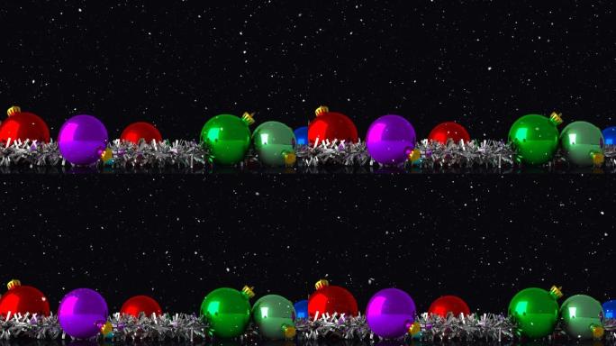 带有复制空间的圣诞节小玩意装饰上的雪的动画