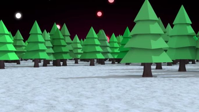 冬季景观上的多棵树，面对黑色背景上的光斑