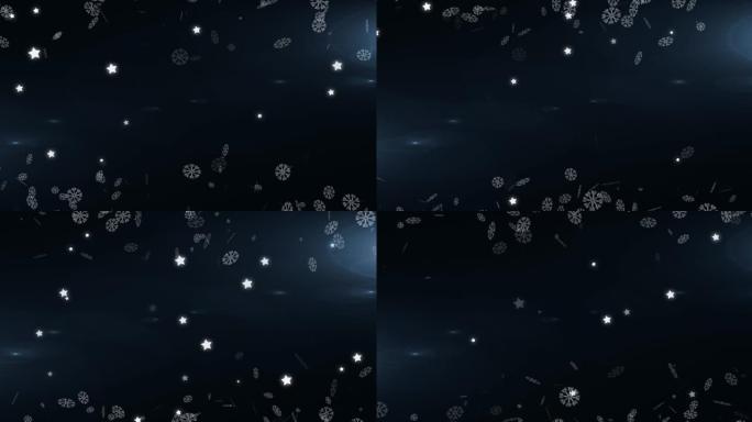 雪花和星星落在黑色背景上的动画
