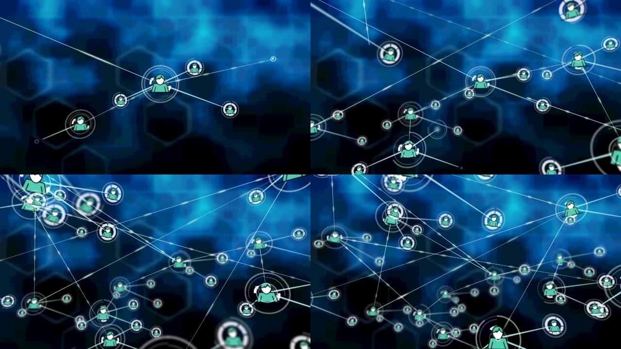 蓝色背景下的连接网络动画